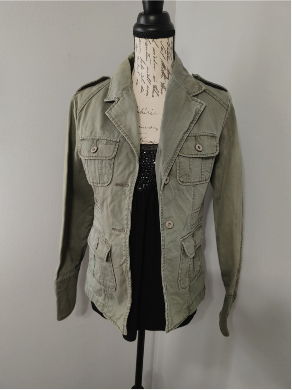 90s Y2K Women's Lazer Jeans Utility Military Jacket Size L Green